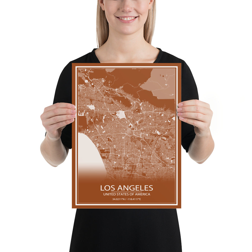 Los Angeles Brown and White Paper Map