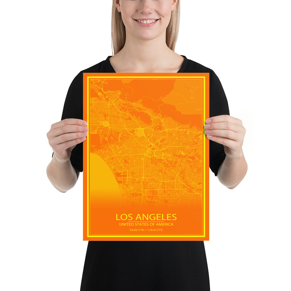 Los Angeles Orange and Yellow Paper Map