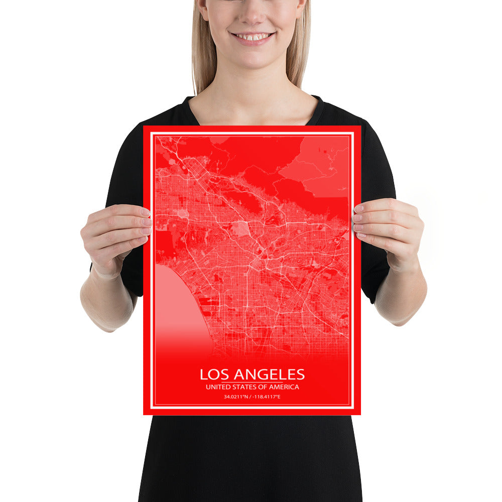 Los Angeles Red and White Paper Map