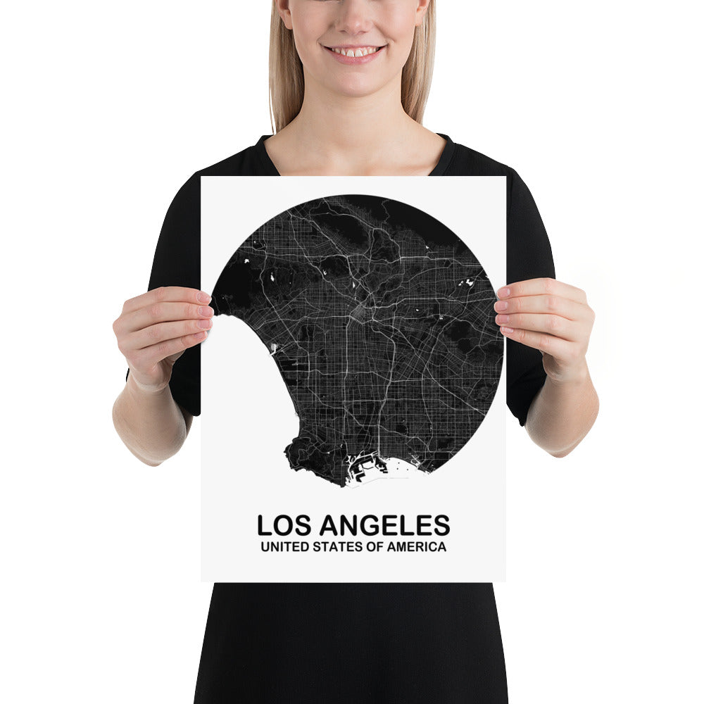 Los Angeles Circular Black Paper Map