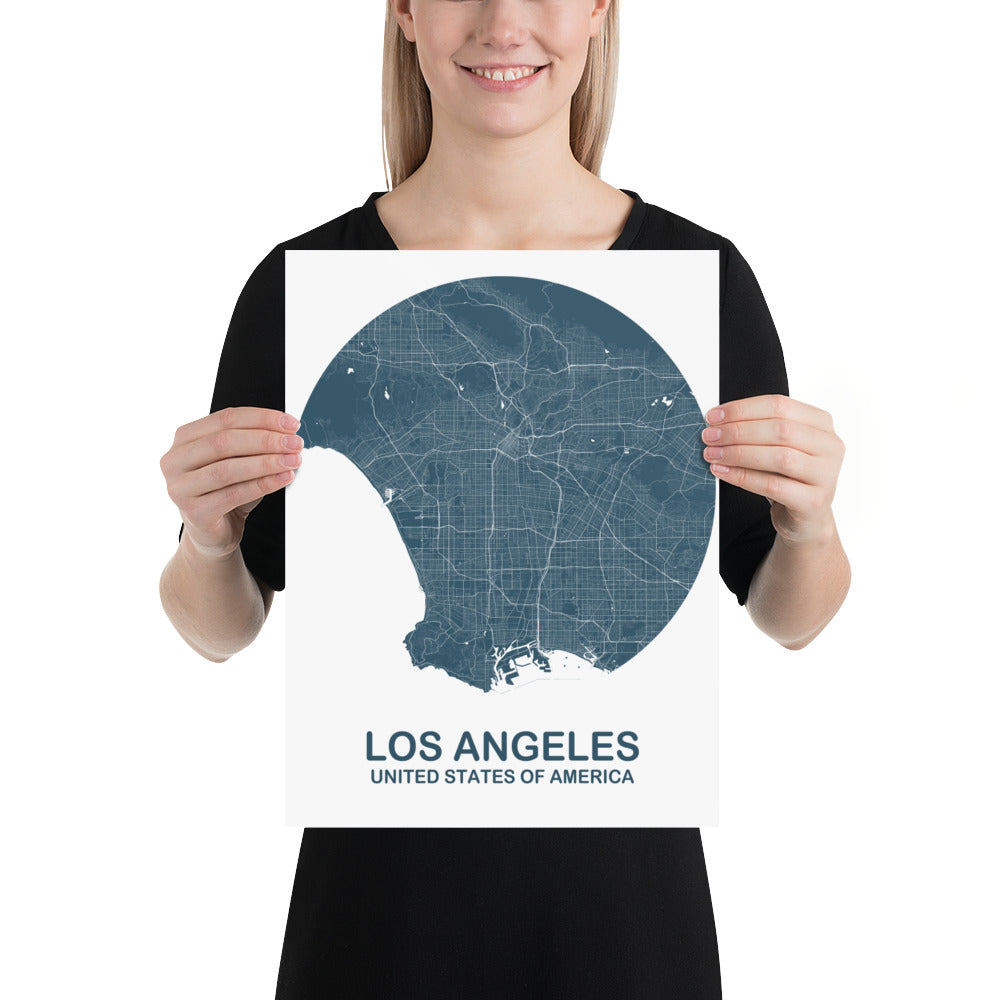 Los Angeles Circular Blue Paper Map