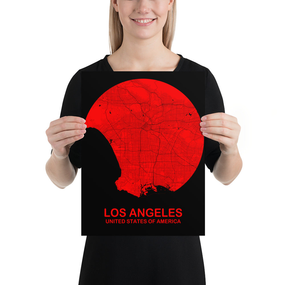 Los Angeles Circular Red Paper Map