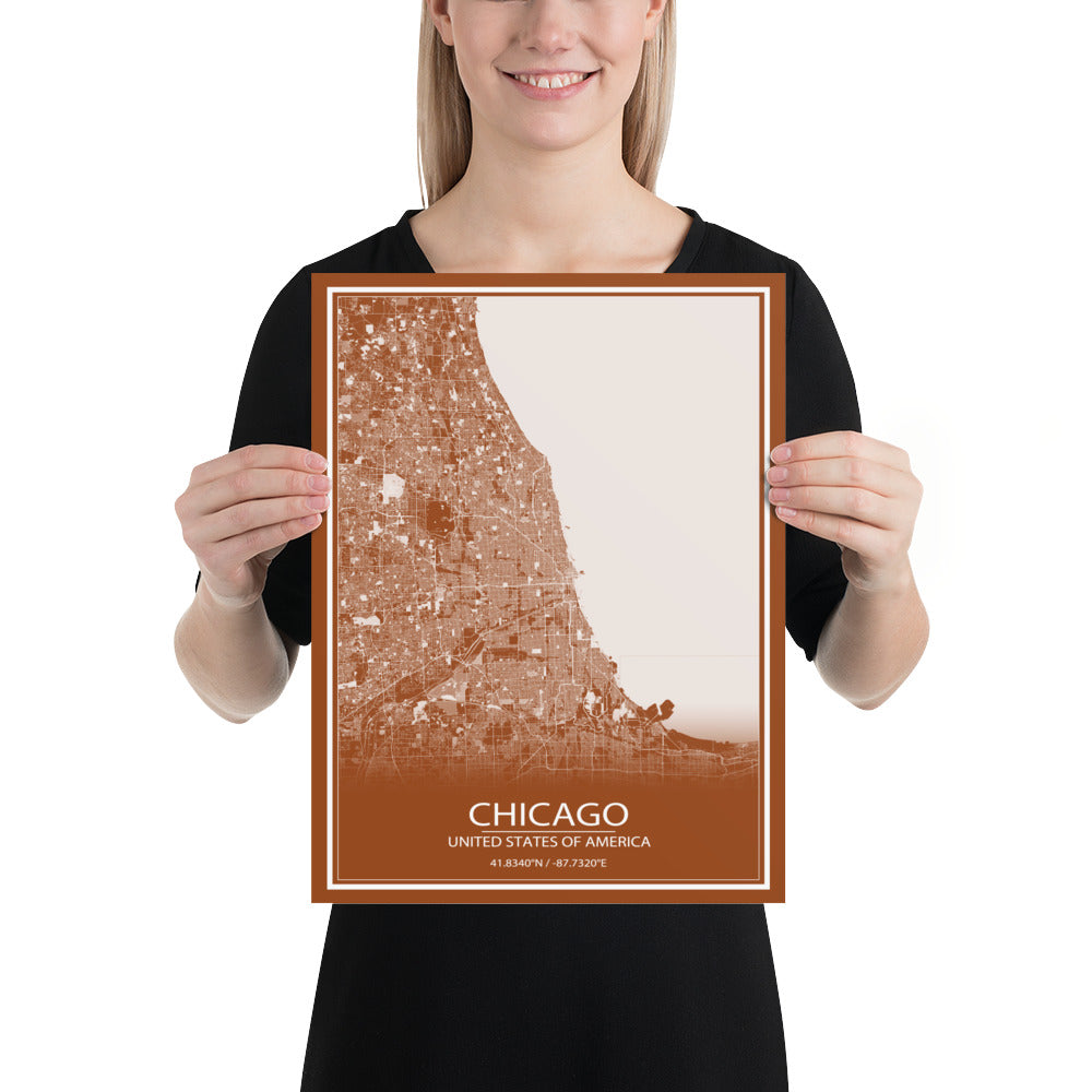 Chicago Brown and White Paper Map