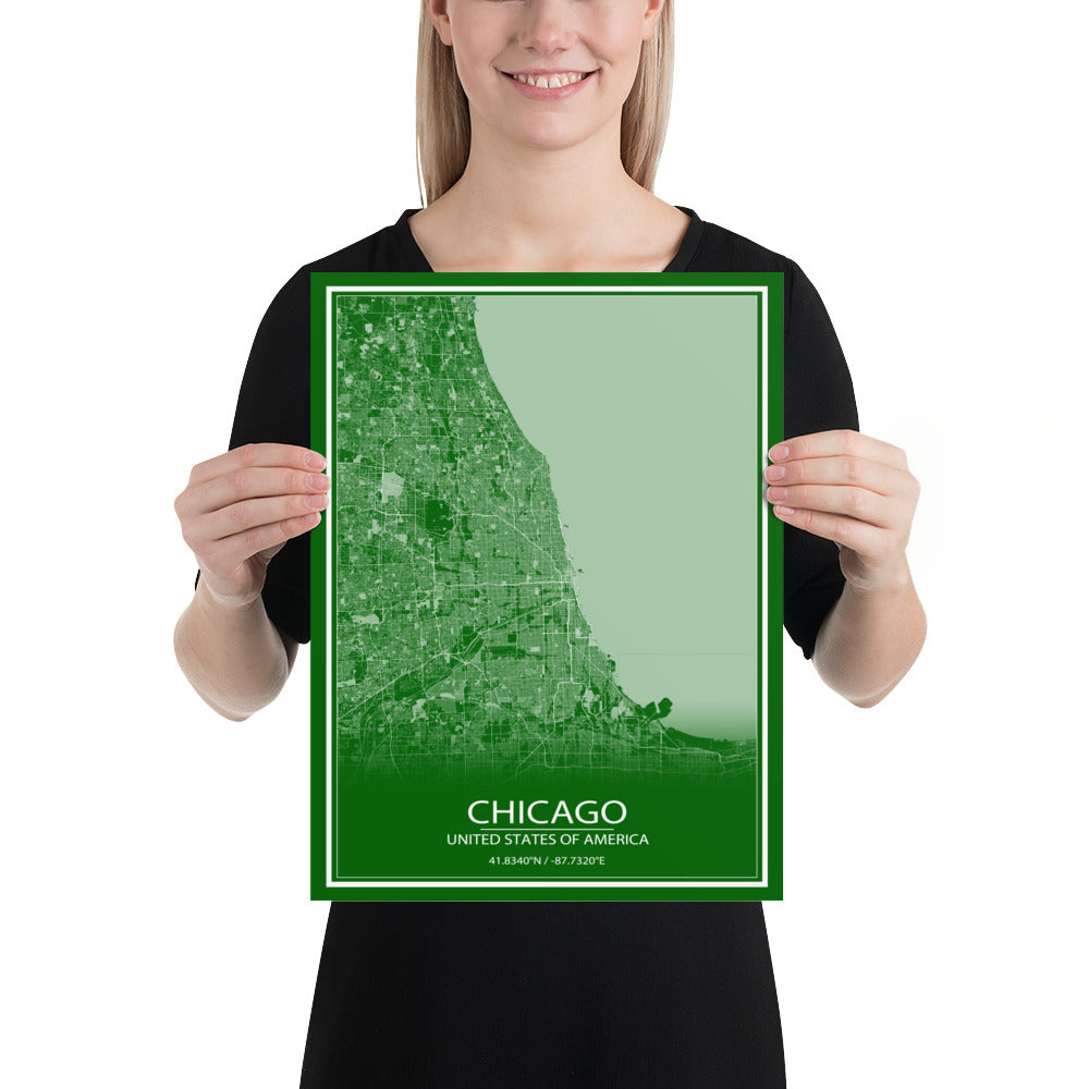 Chicago Green and White Paper Map