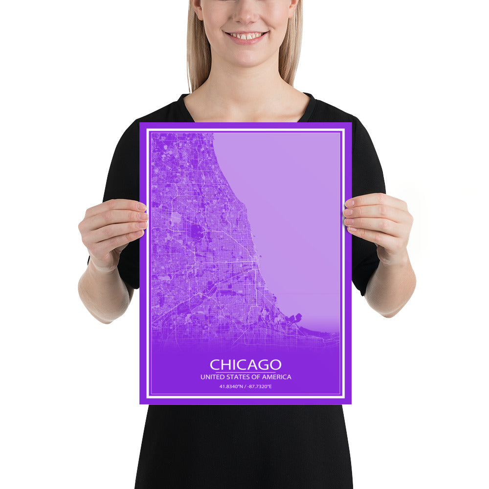 Chicago Purple and White Paper Map