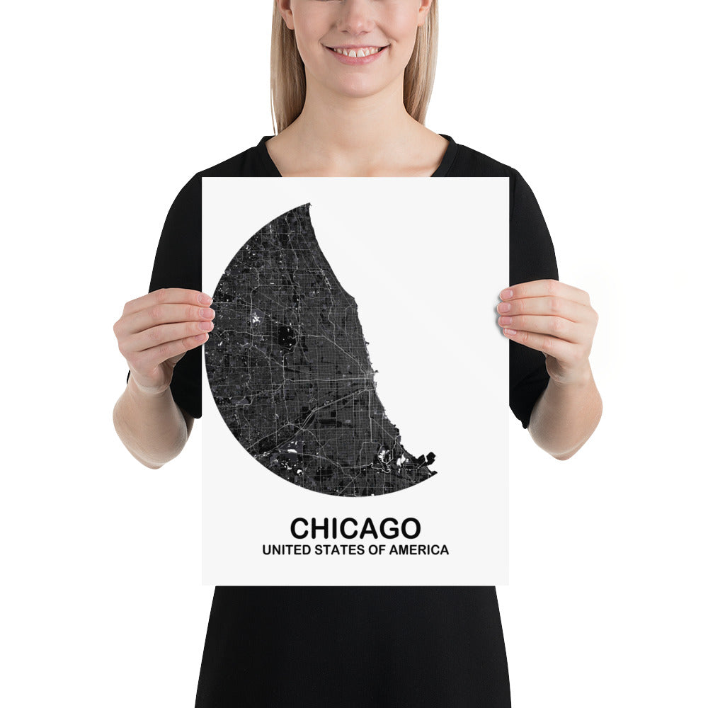 Chicago Circular Black Paper Map