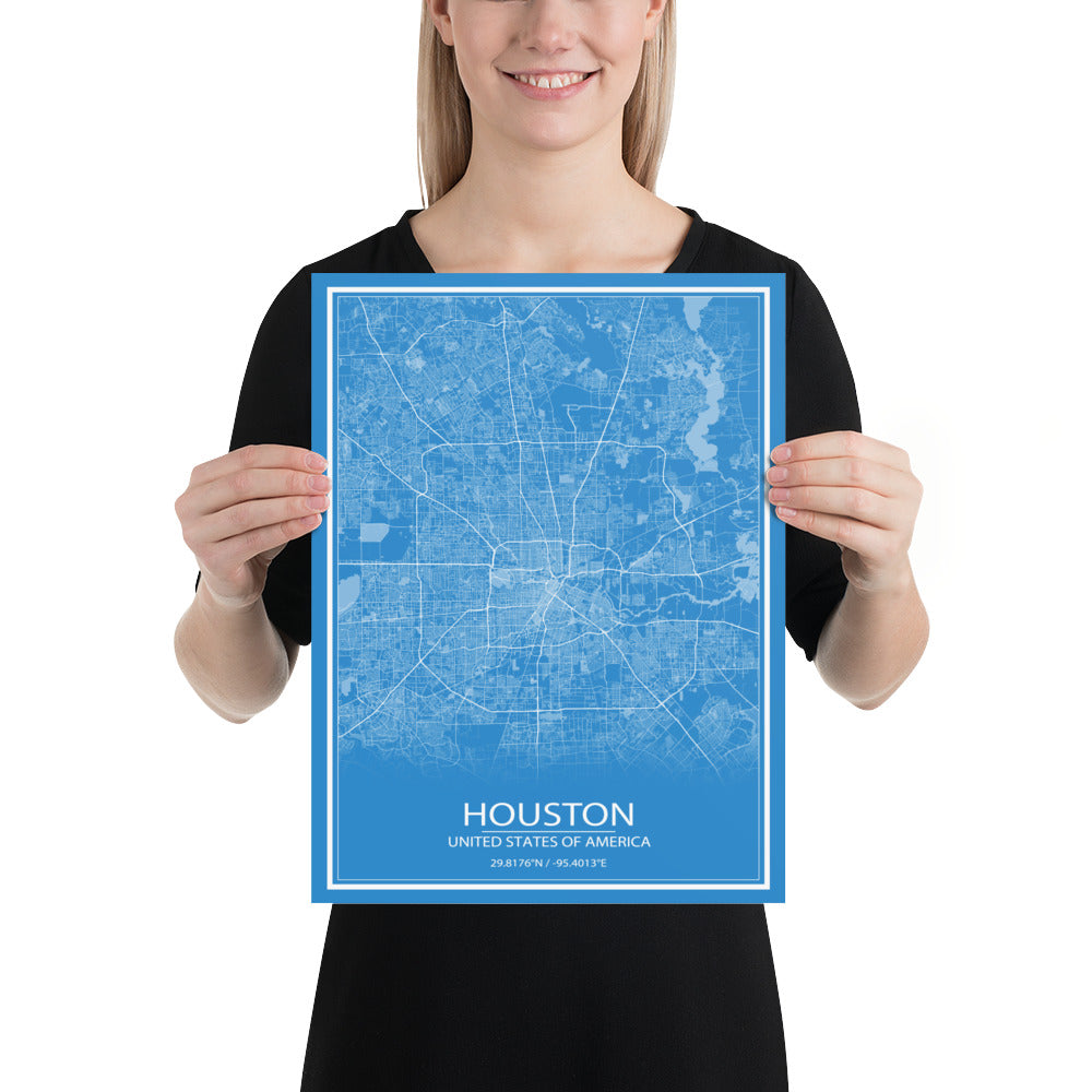 Houston Blue and White Paper Map