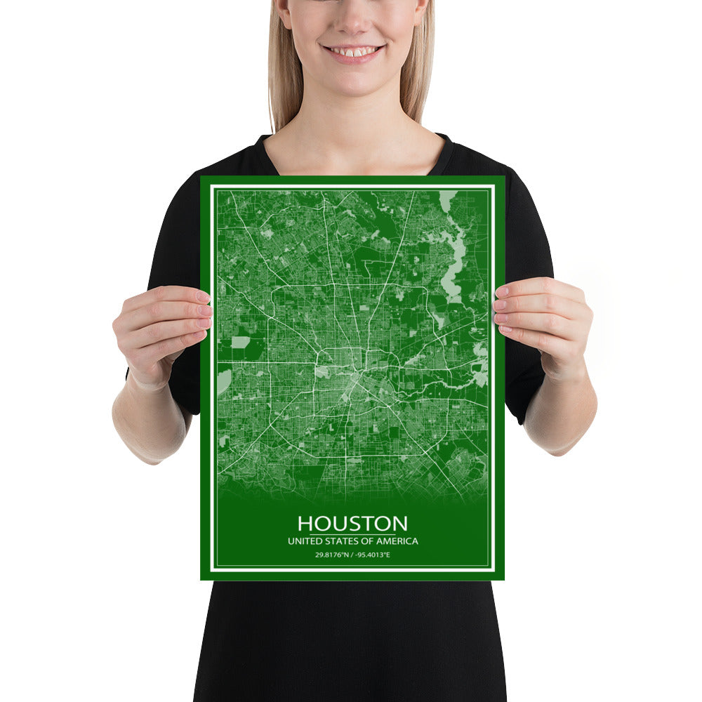 Houston Green and White Paper Map