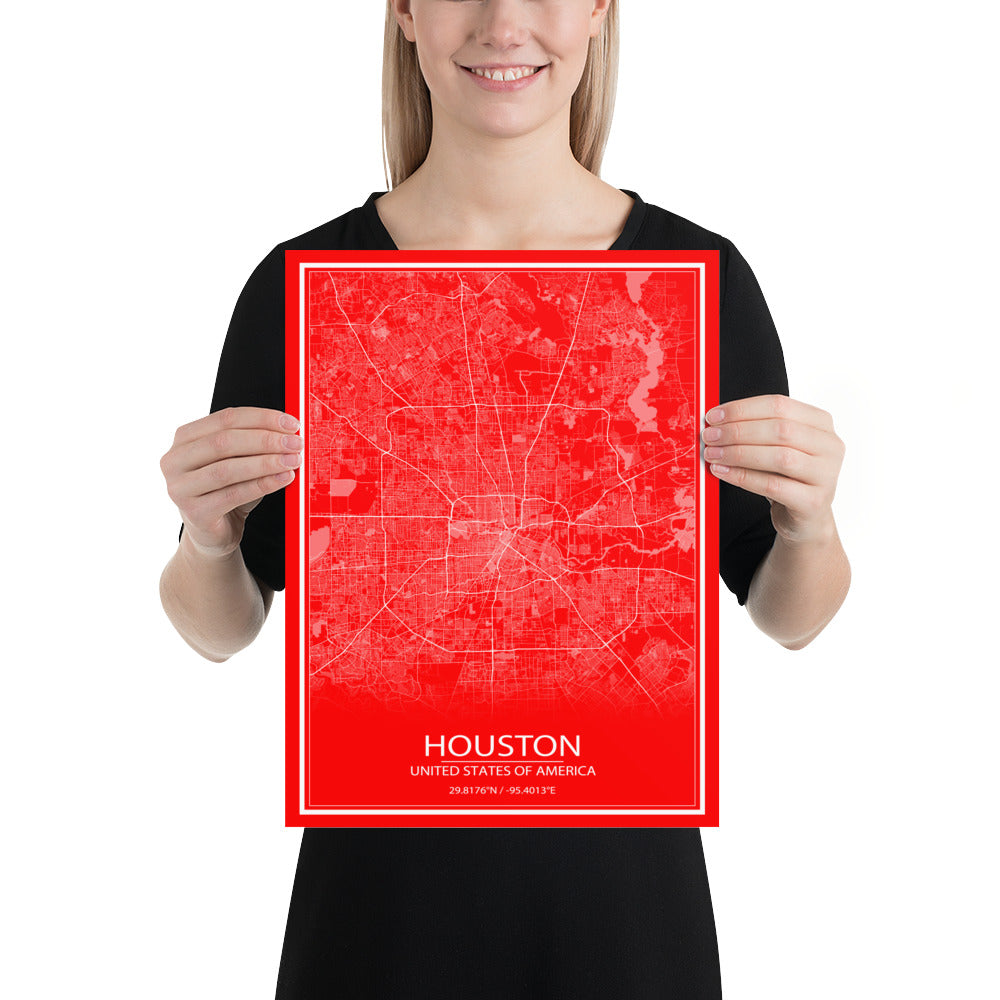 Houston Red and White Paper Map