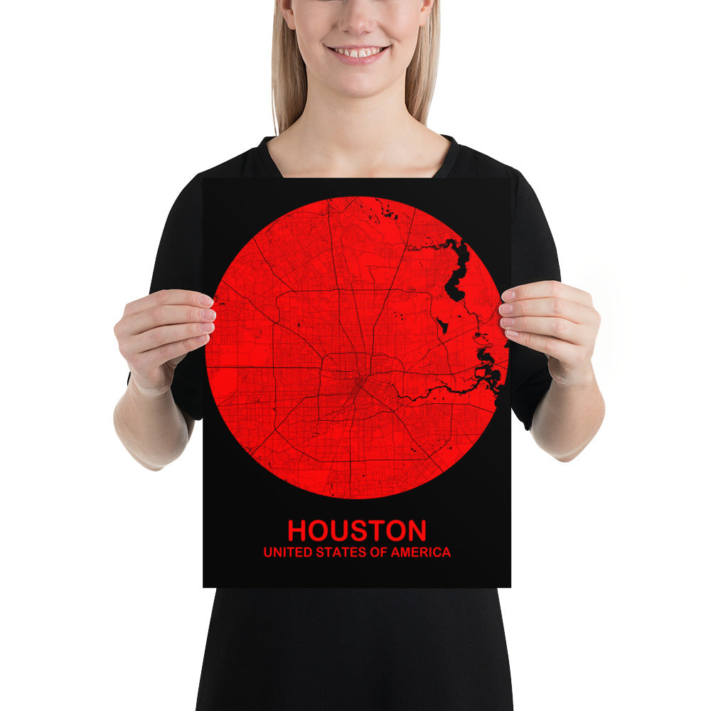 Houston Circular Red Paper Map