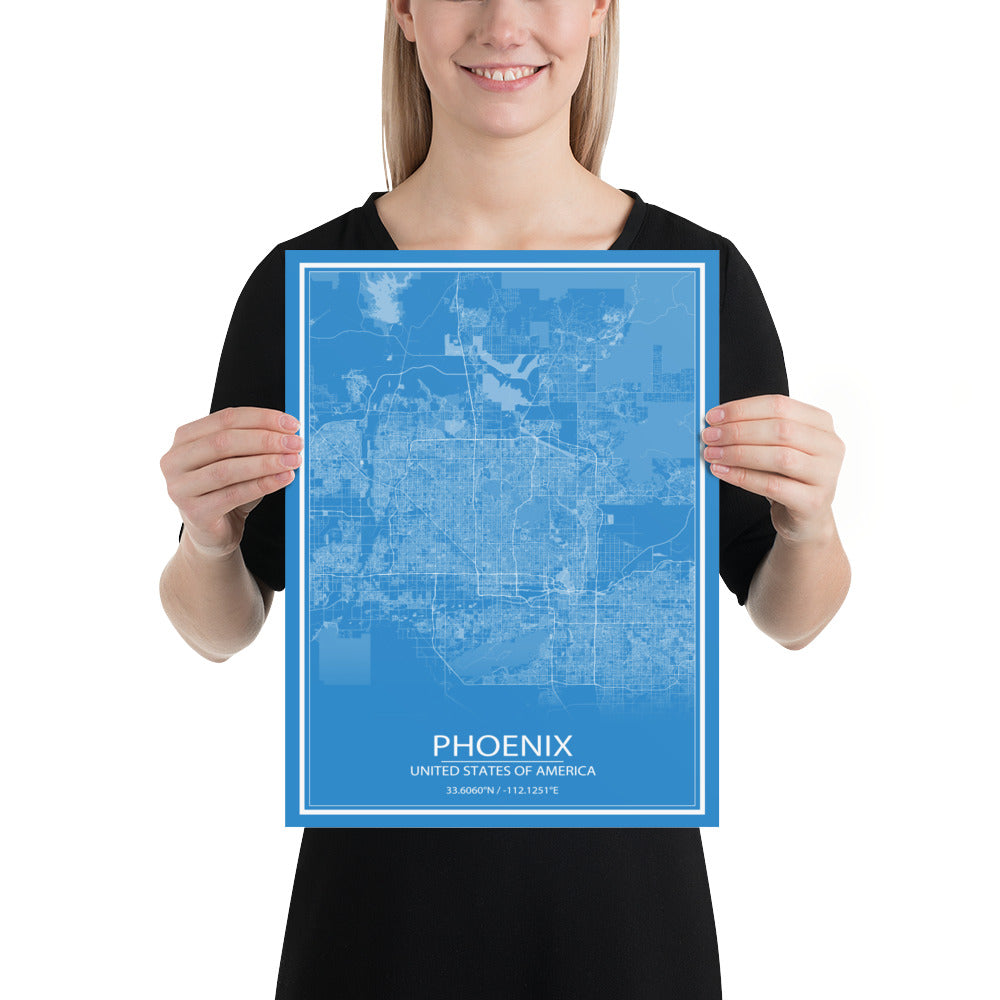 Phoenix Blue and White Paper Map