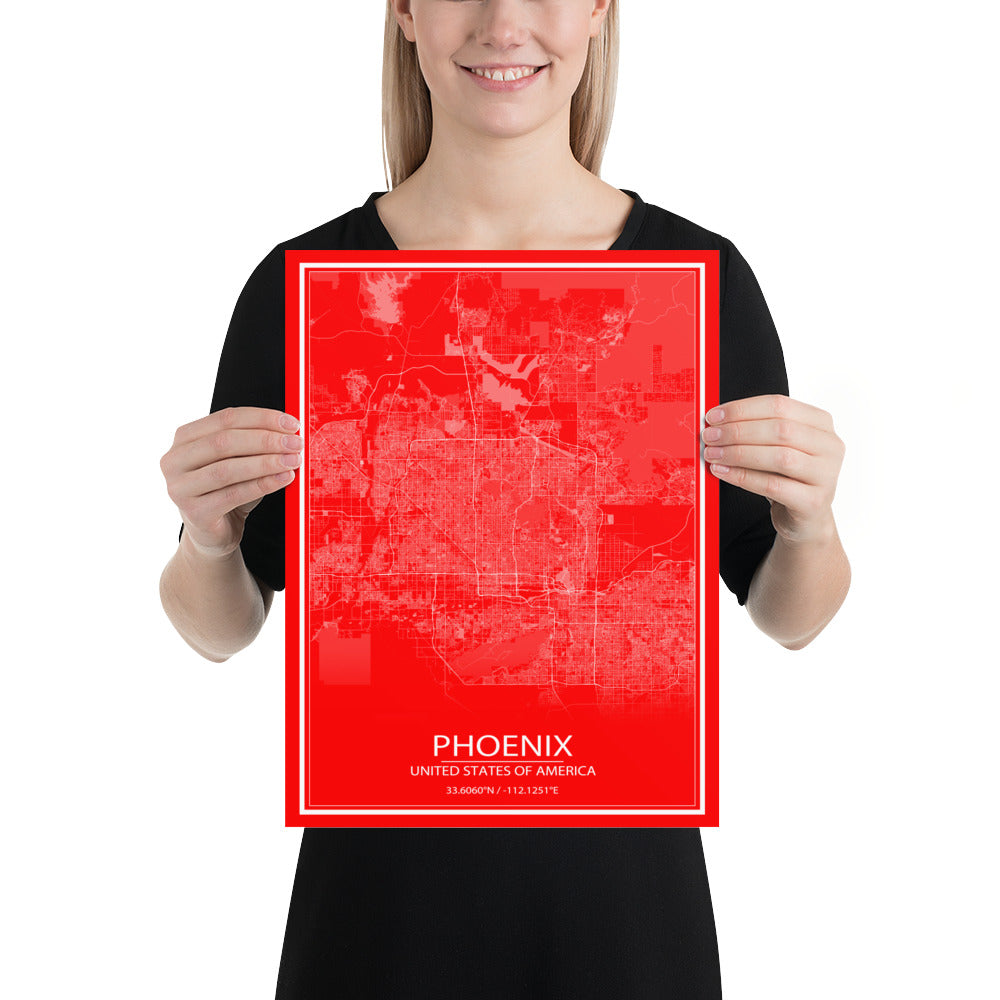 Phoenix Red and White Paper Map