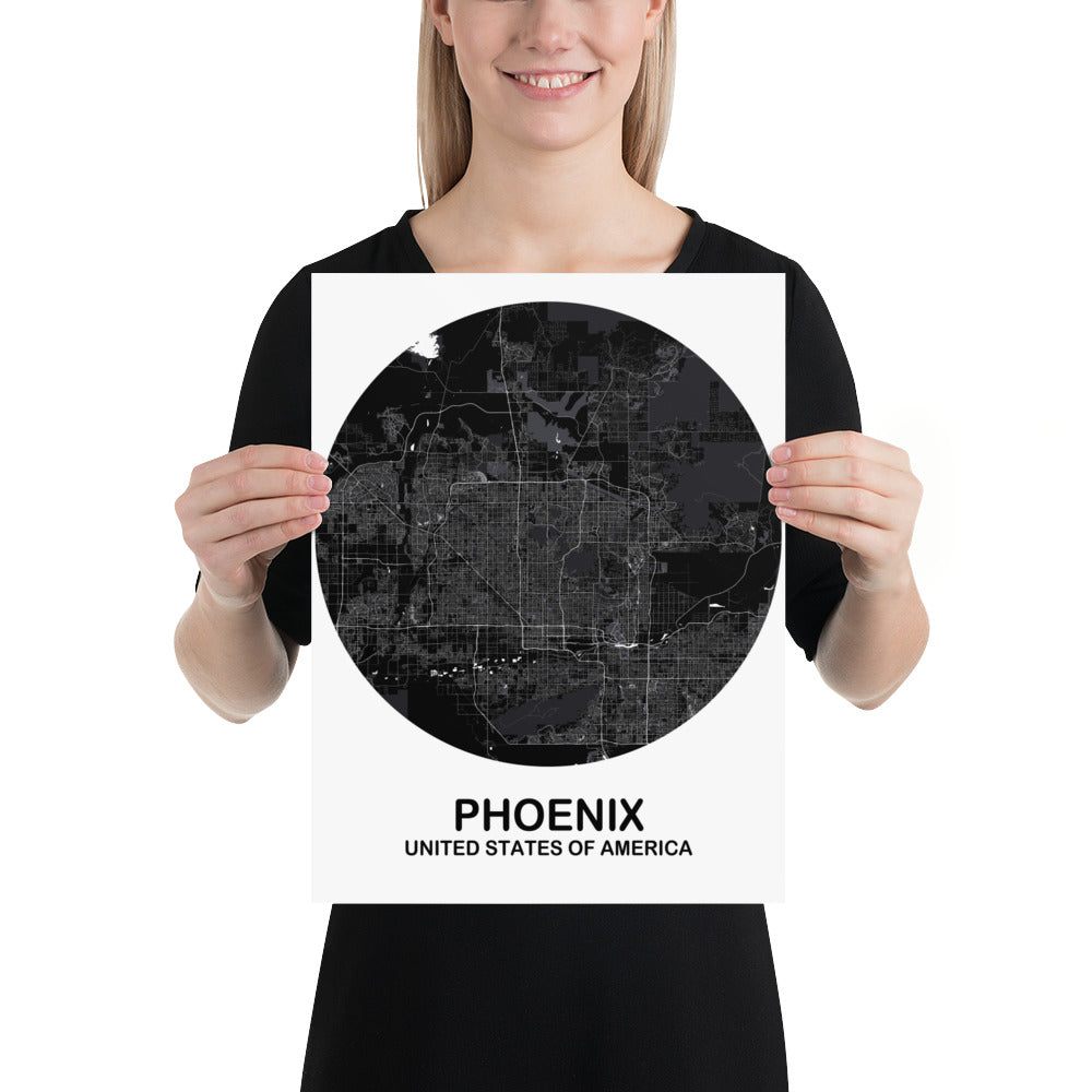 Phoenix Circular Black Paper Map