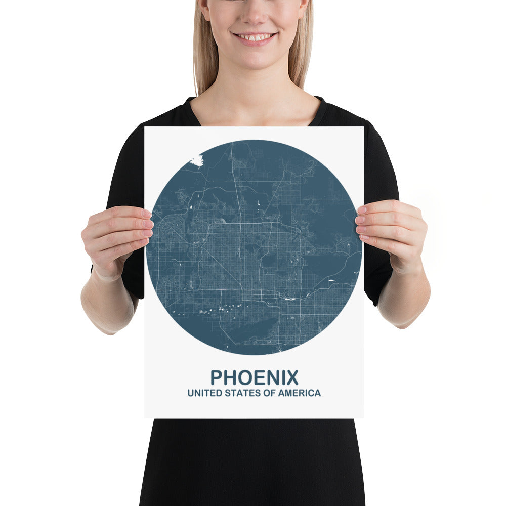 Phoenix Circular Blue Paper Map