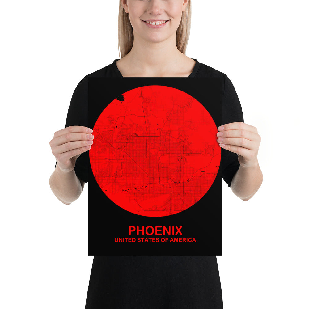 Phoenix Circular Red Paper Map