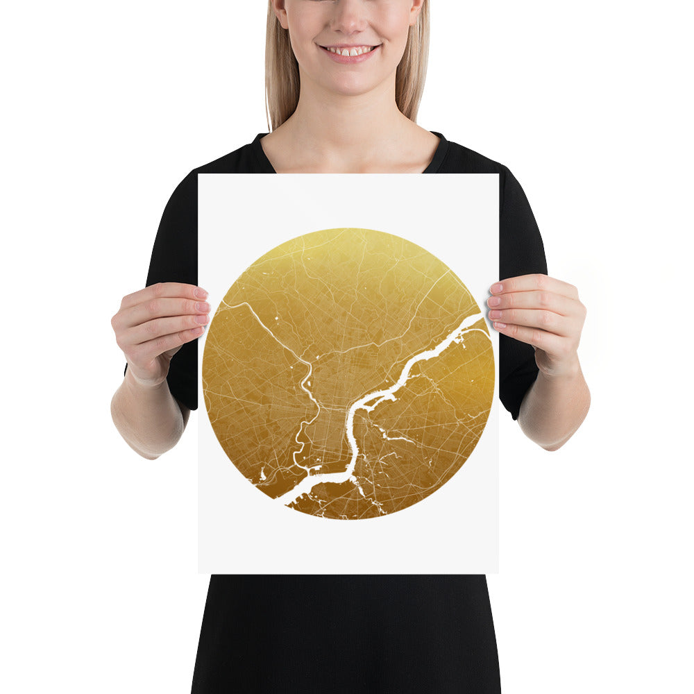 Philadelphia Gold on White Paper Map