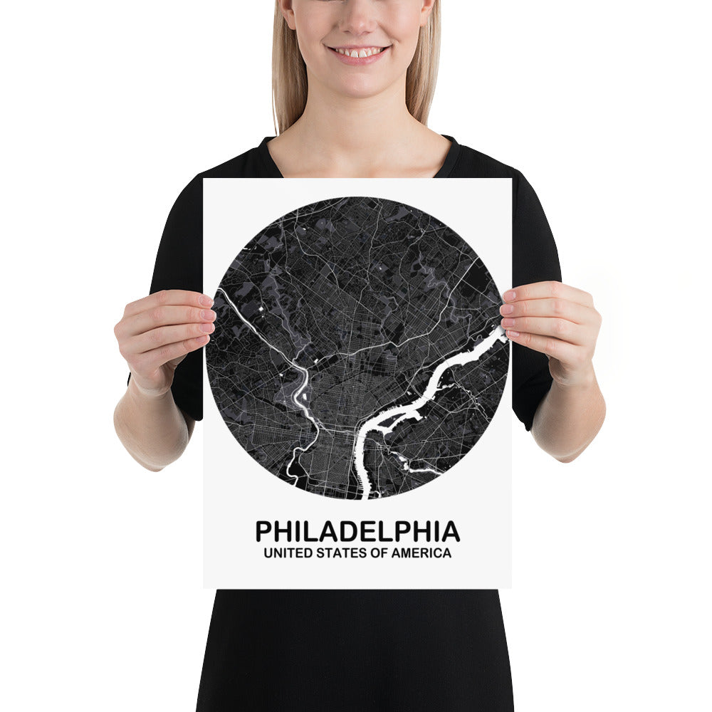 Philadelphia Circular Black Paper Map