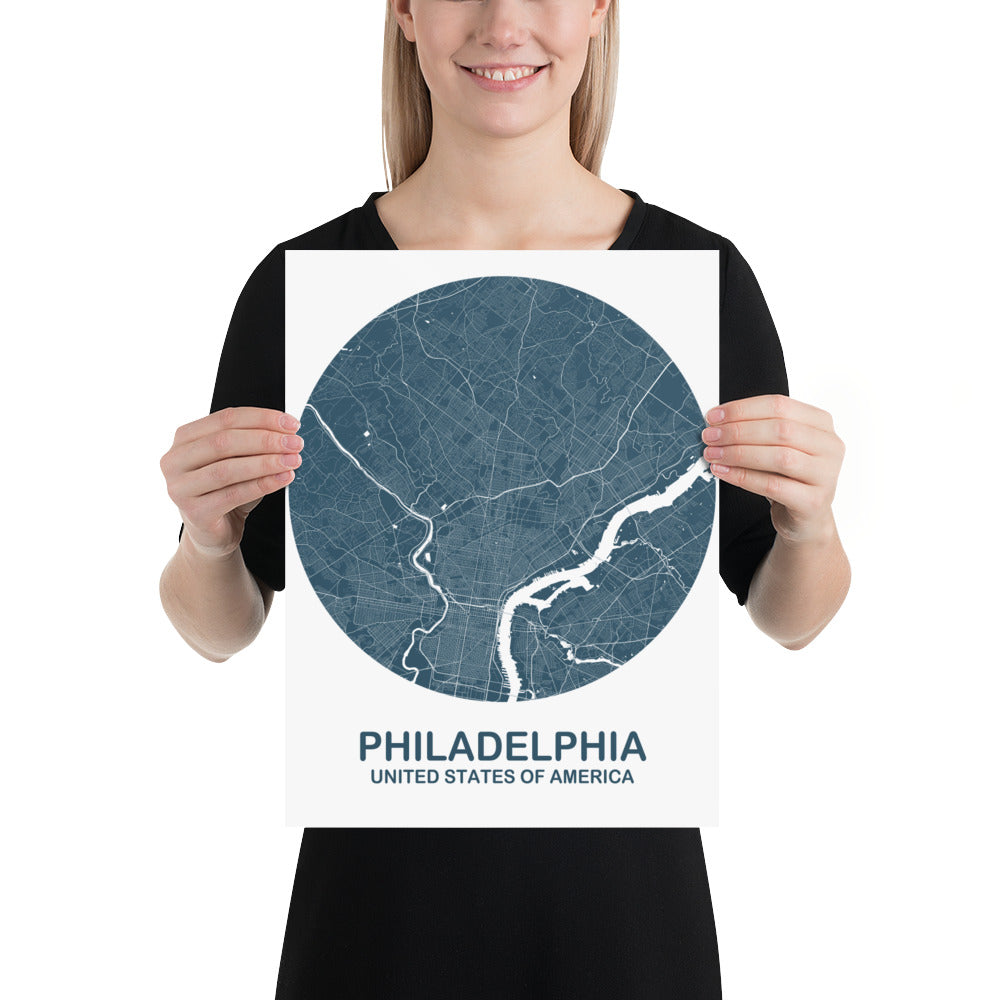 Philadelphia Circular Blue Paper Map