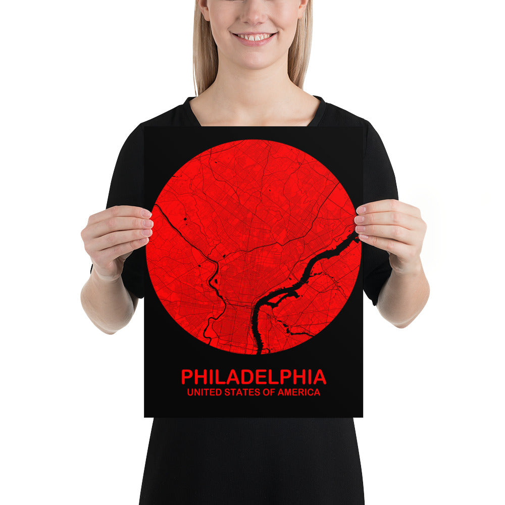 Philadelphia Circular Red Paper Map