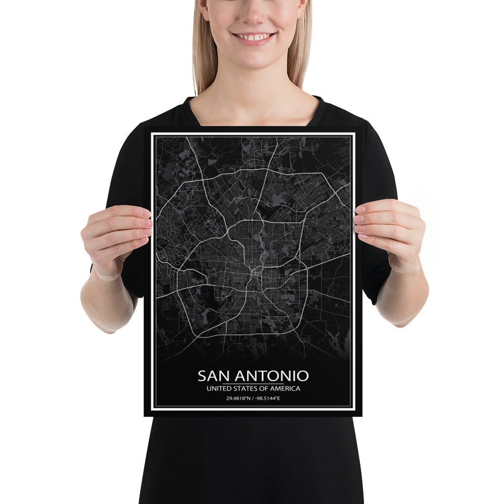 San Antonio Black Paper Map