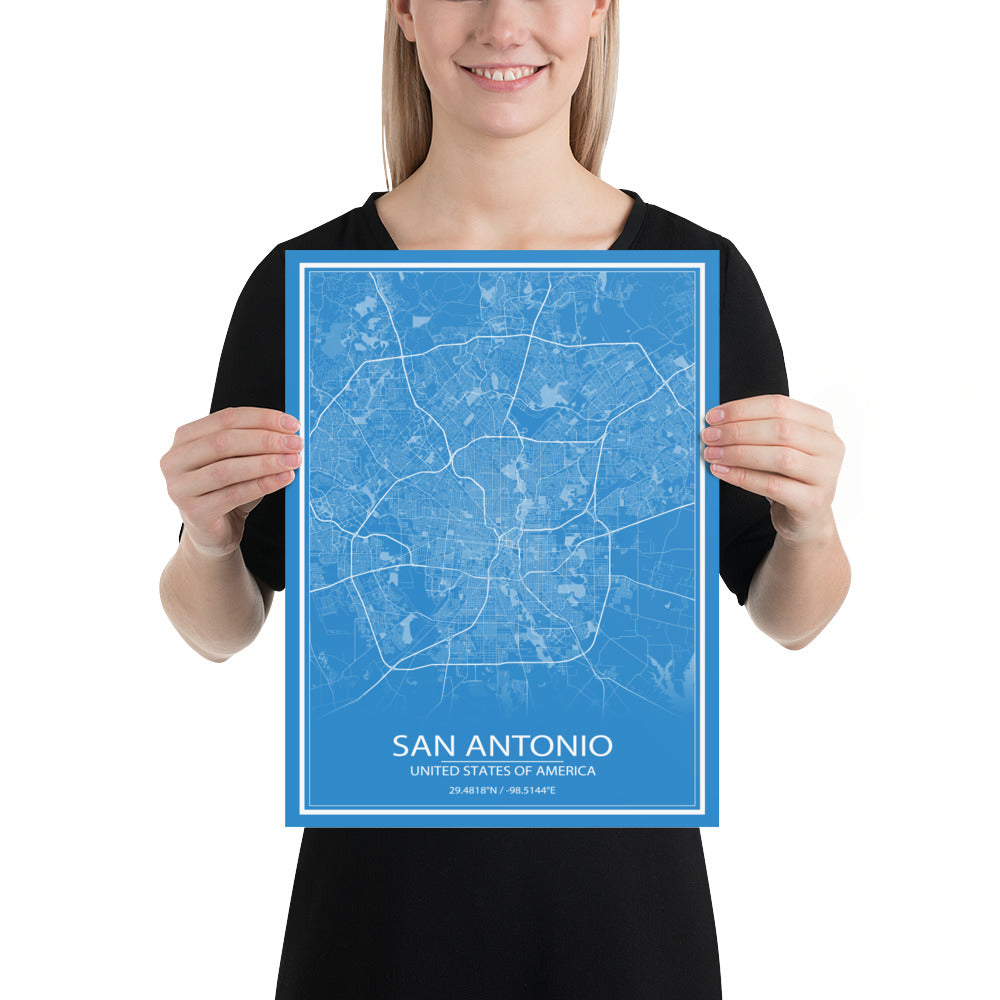 San Antonio Blue and White Paper Map