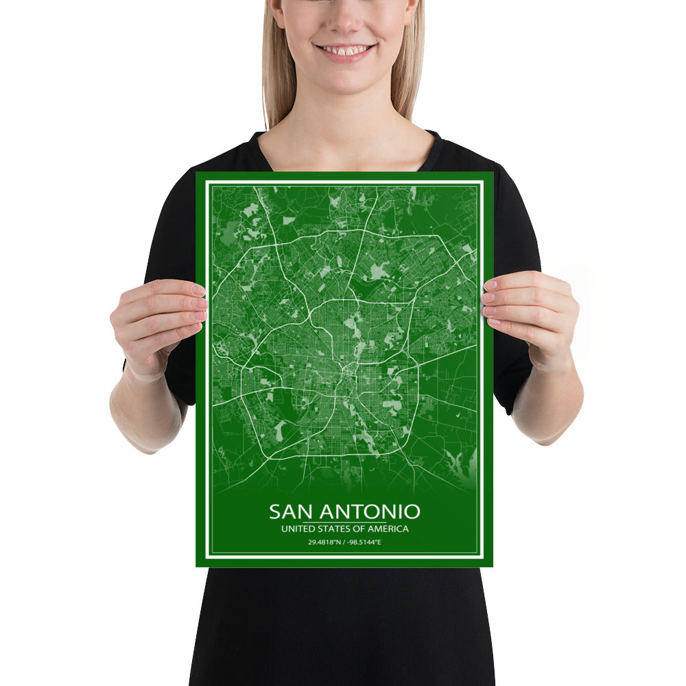 San Antonio Green and White Paper Map