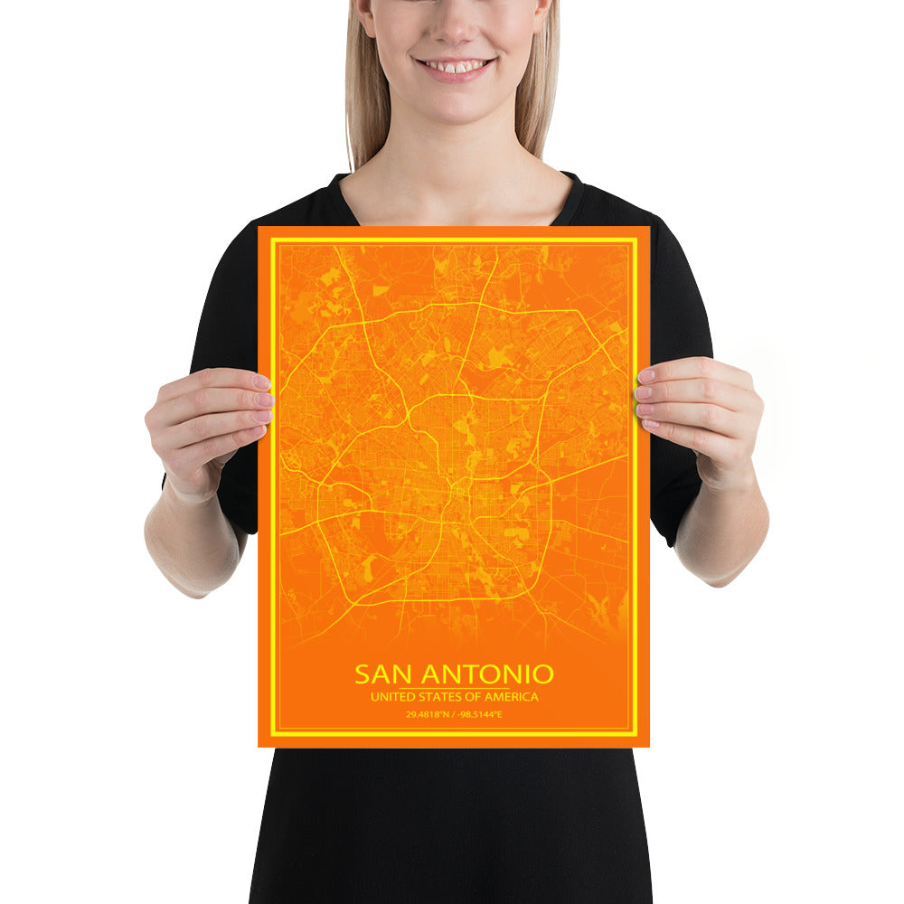 San Antonio Orange and Yellow Paper Map