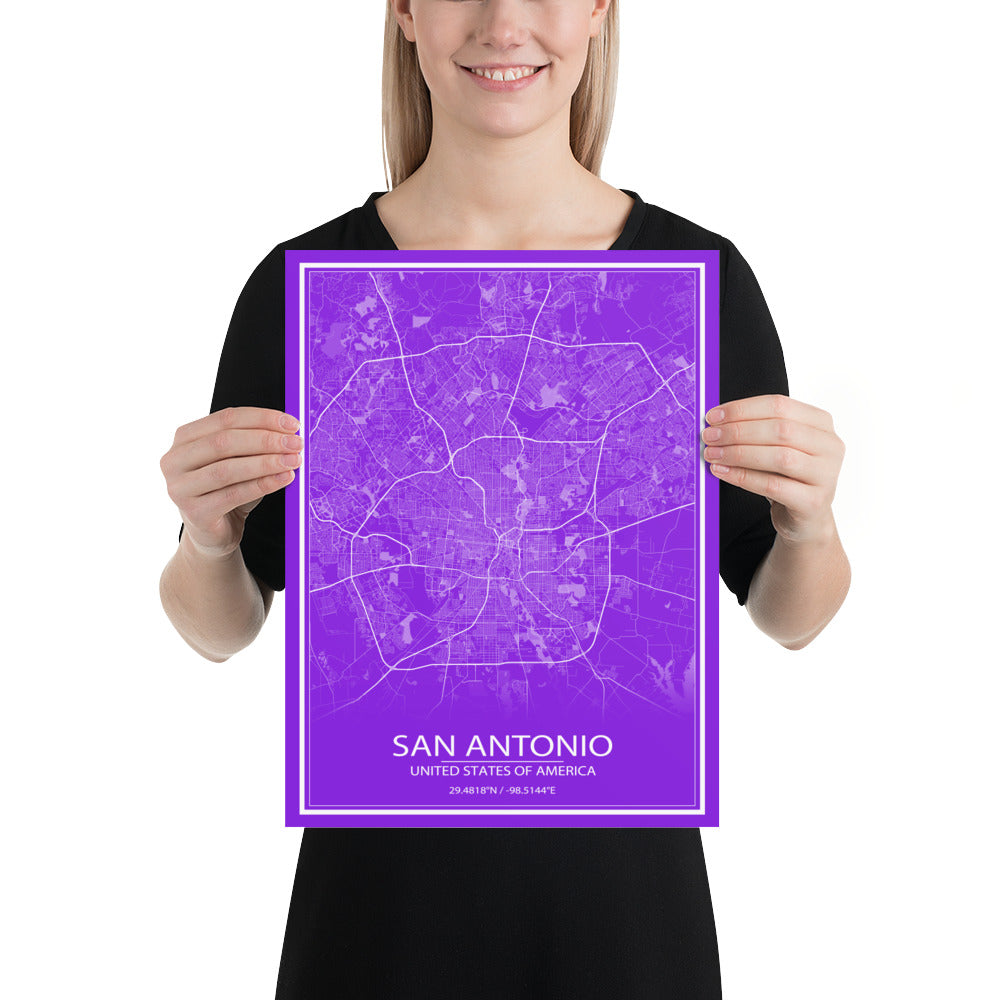 San Antonio Purple and White Paper Map