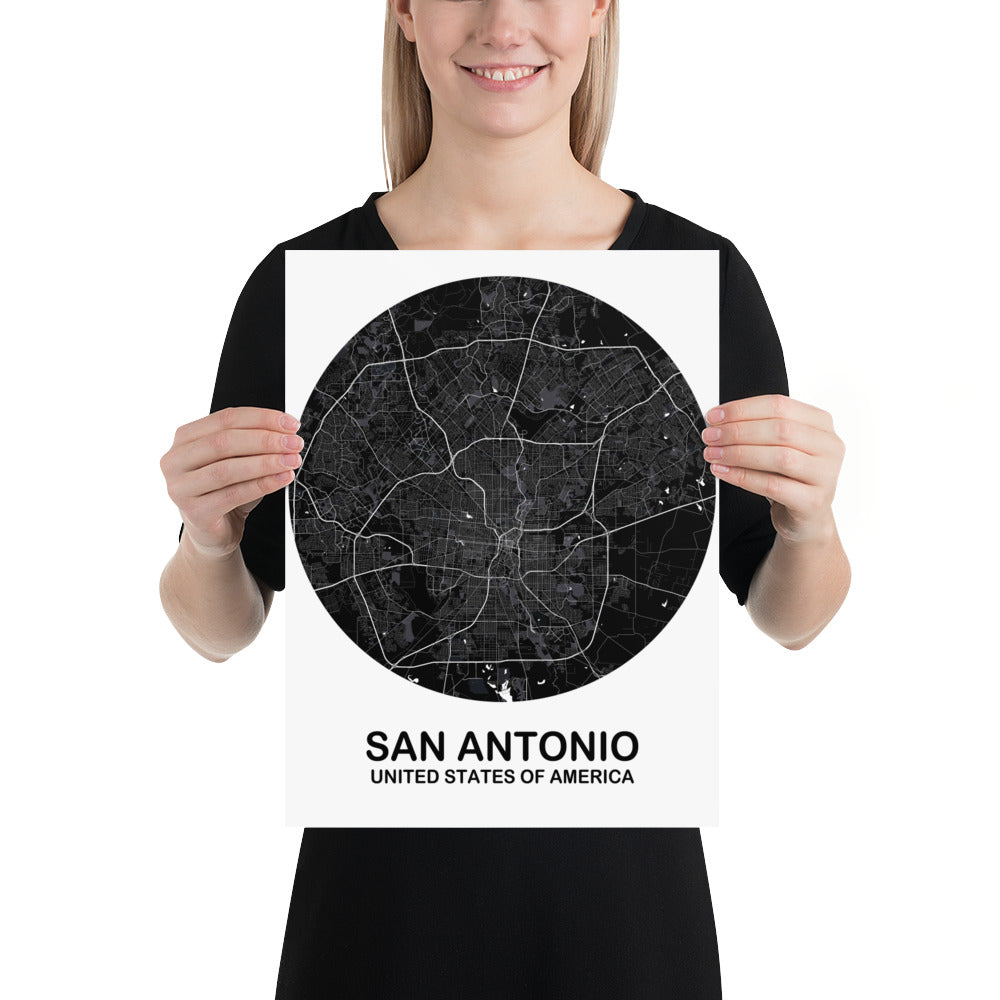 San Antonio Circular Black Paper Map