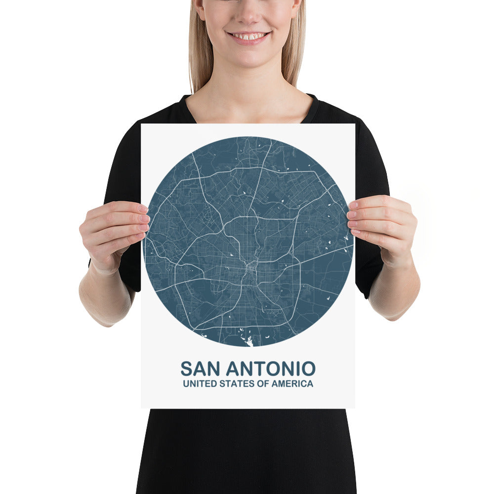 San Antonio Circular Blue Paper Map