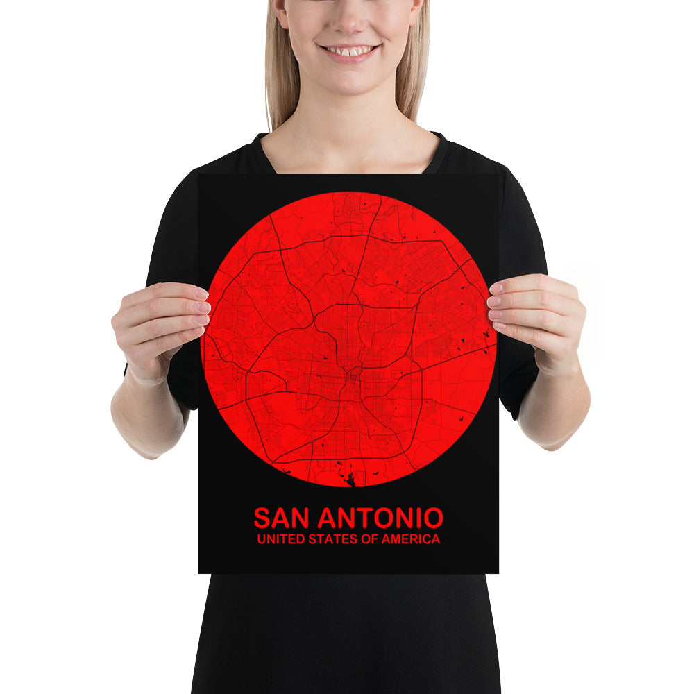 San Antonio Circular Red Paper Map