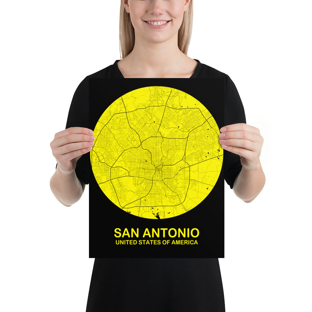 San Antonio Circular Yellow Paper Map