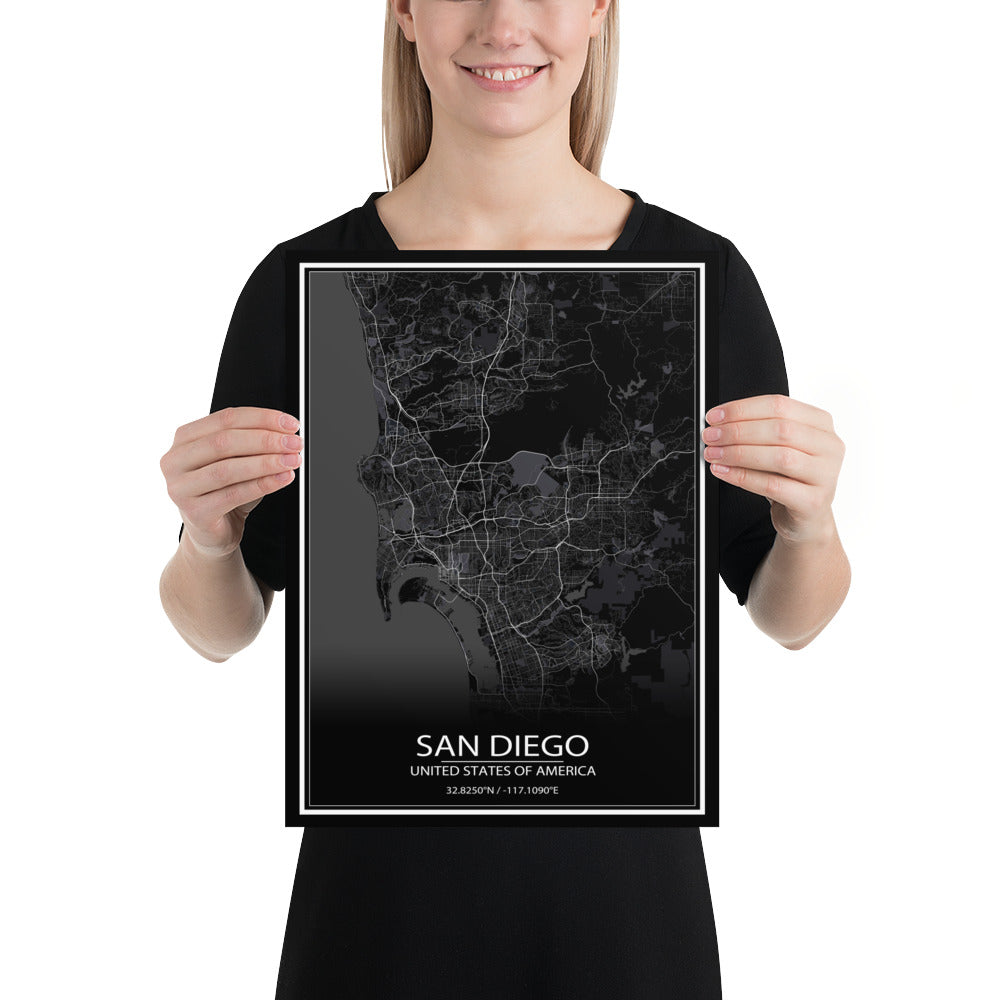 San Diego Black Paper Map