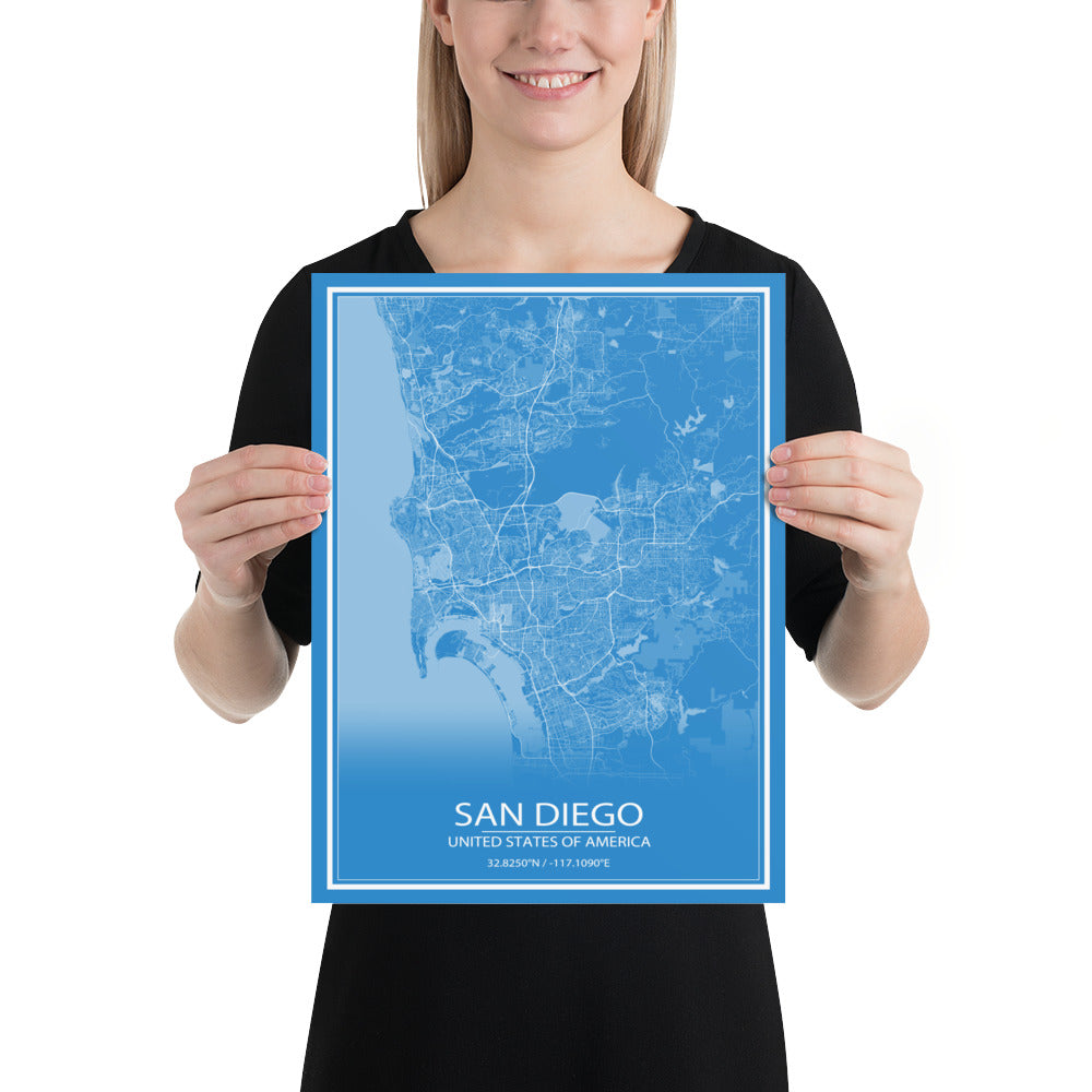 San Diego Blue and White Paper Map