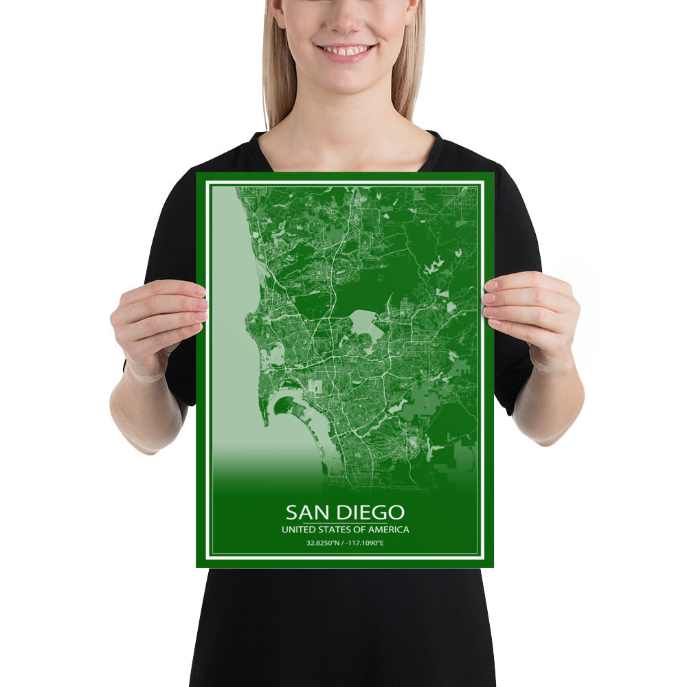 San Diego Green and White Paper Map