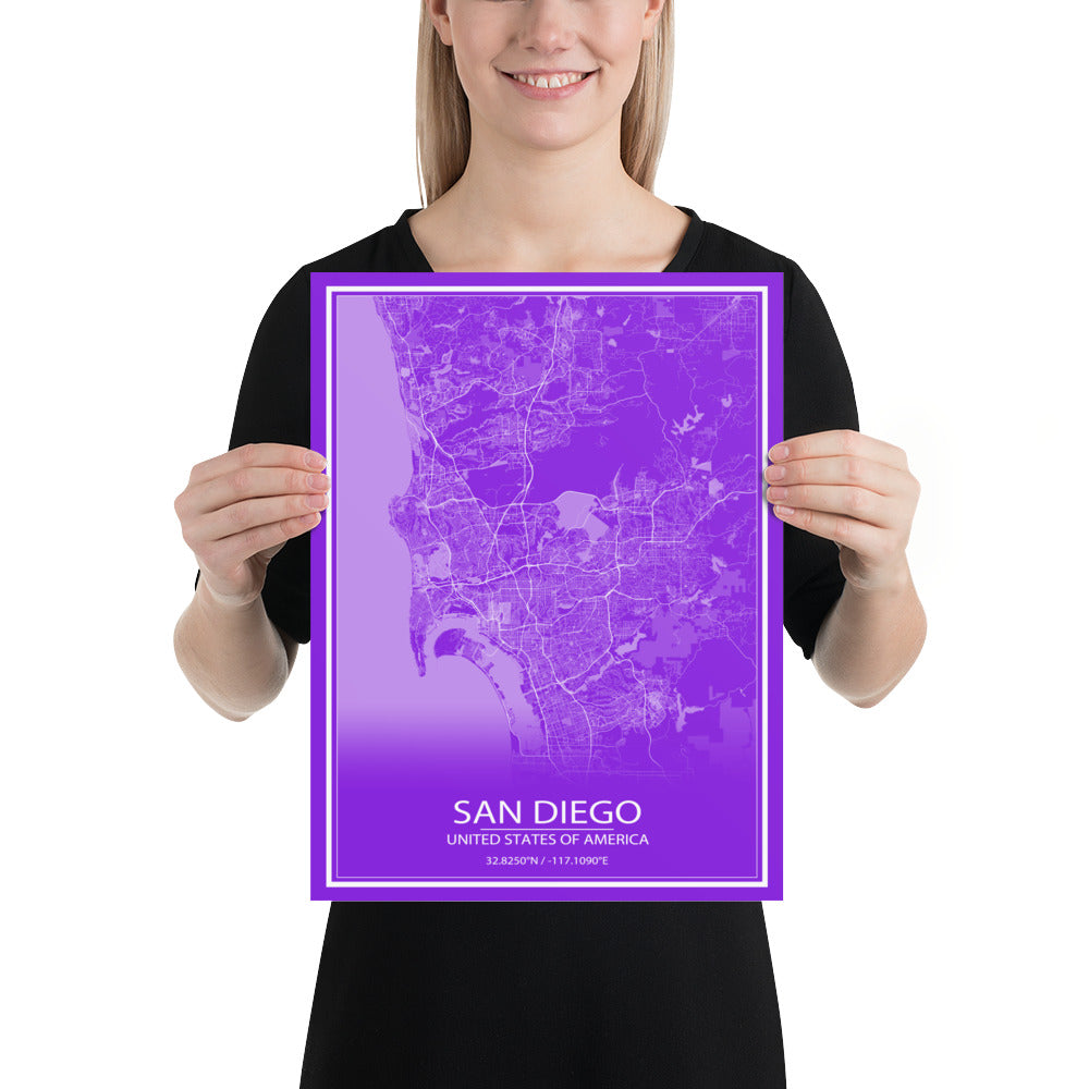 San Diego Purple and White Paper Map