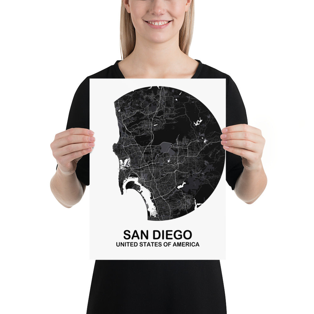 San Diego Circular Black Paper Map