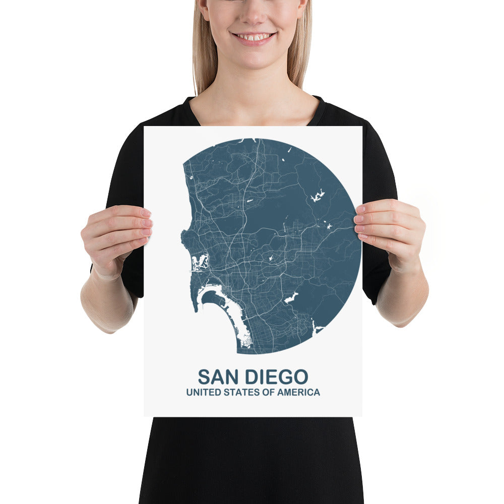 San Diego Circular Blue Paper Map