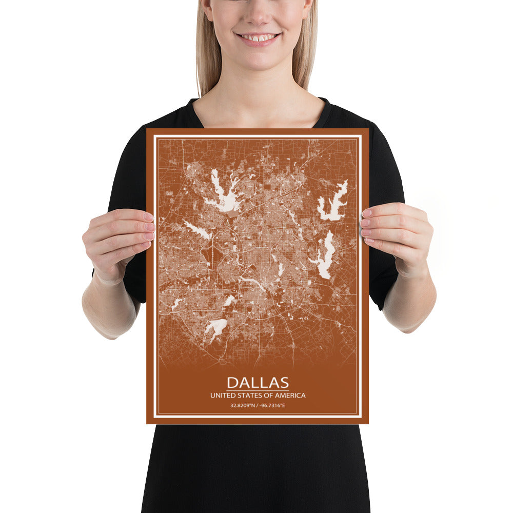 Dallas Brown and White Paper Map