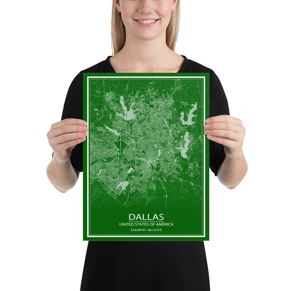 Dallas Green and White Paper Map