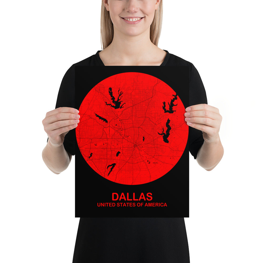 Dallas Circular Red Paper Map