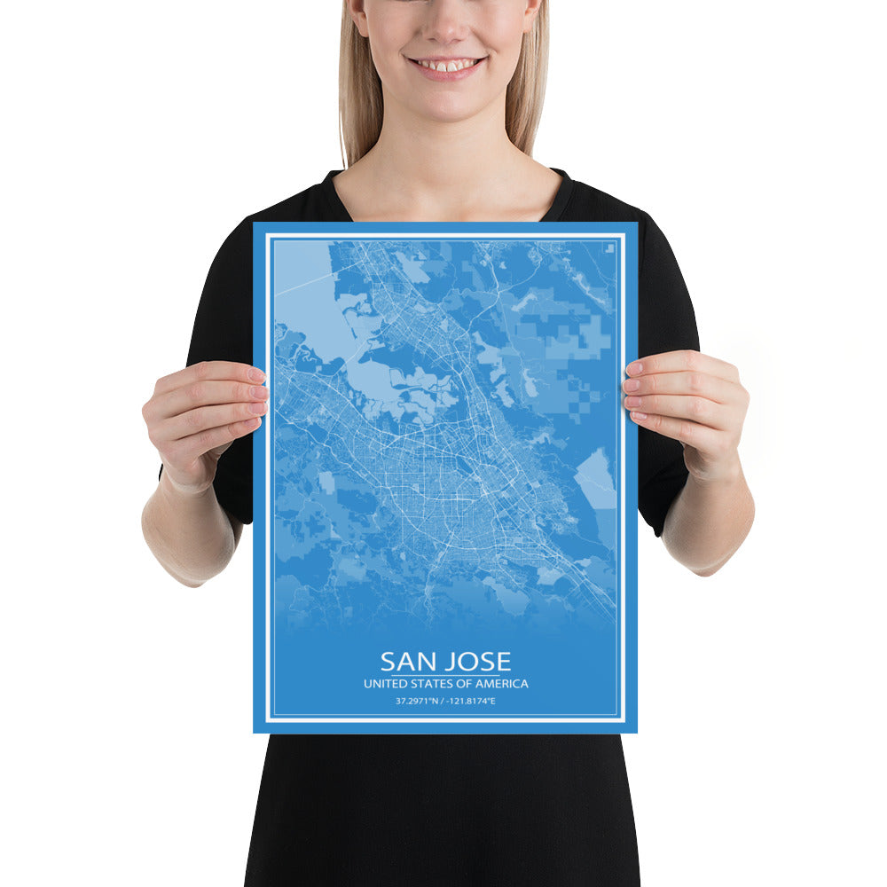 San Jose Blue and White Paper Map