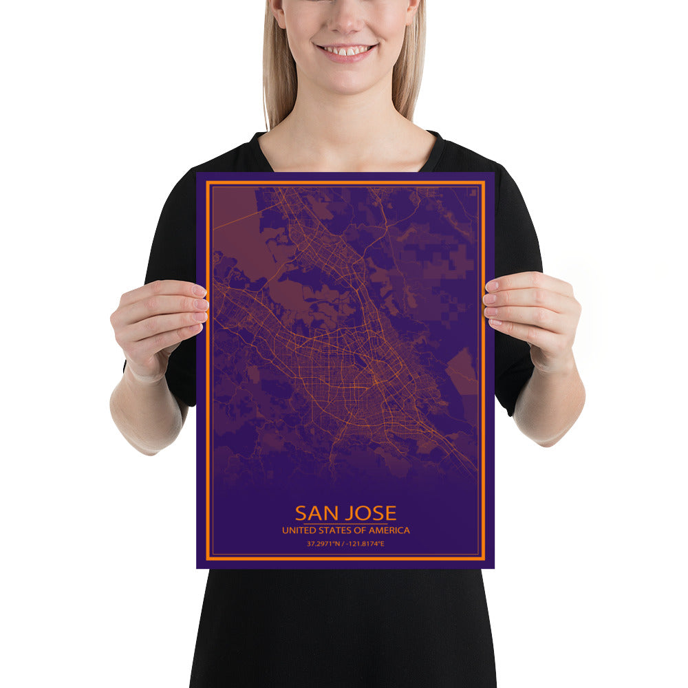 San Jose Purple and Orange Paper Map