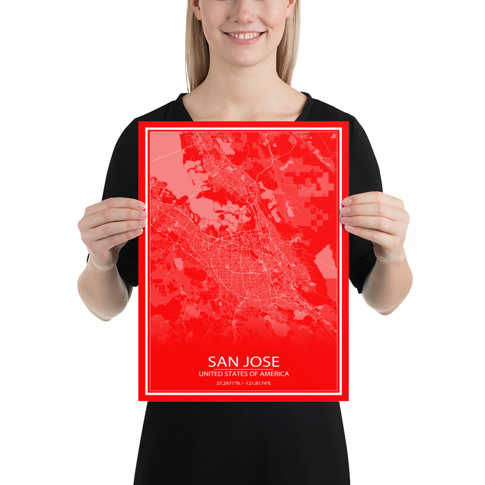 San Jose Red and White Paper Map