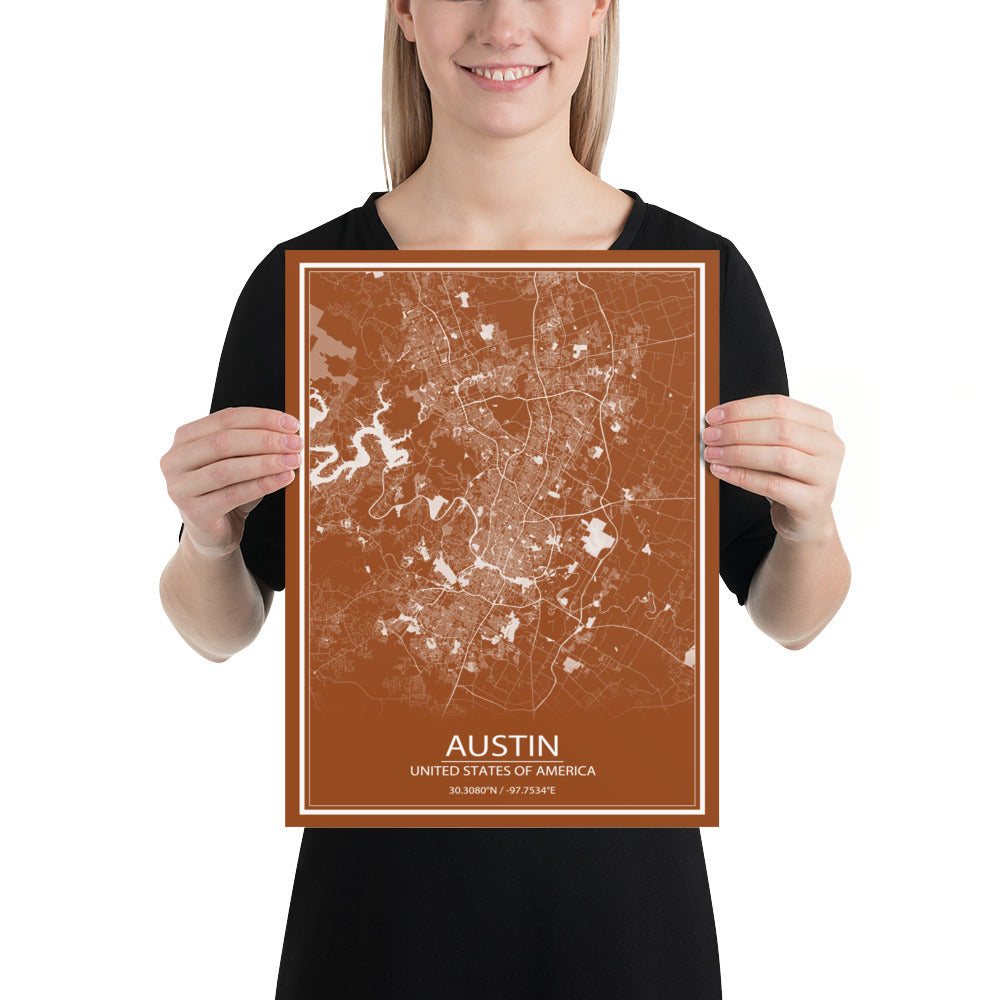 Austin Brown and White Paper Map