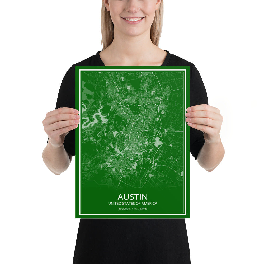 Austin Green and White Paper Map