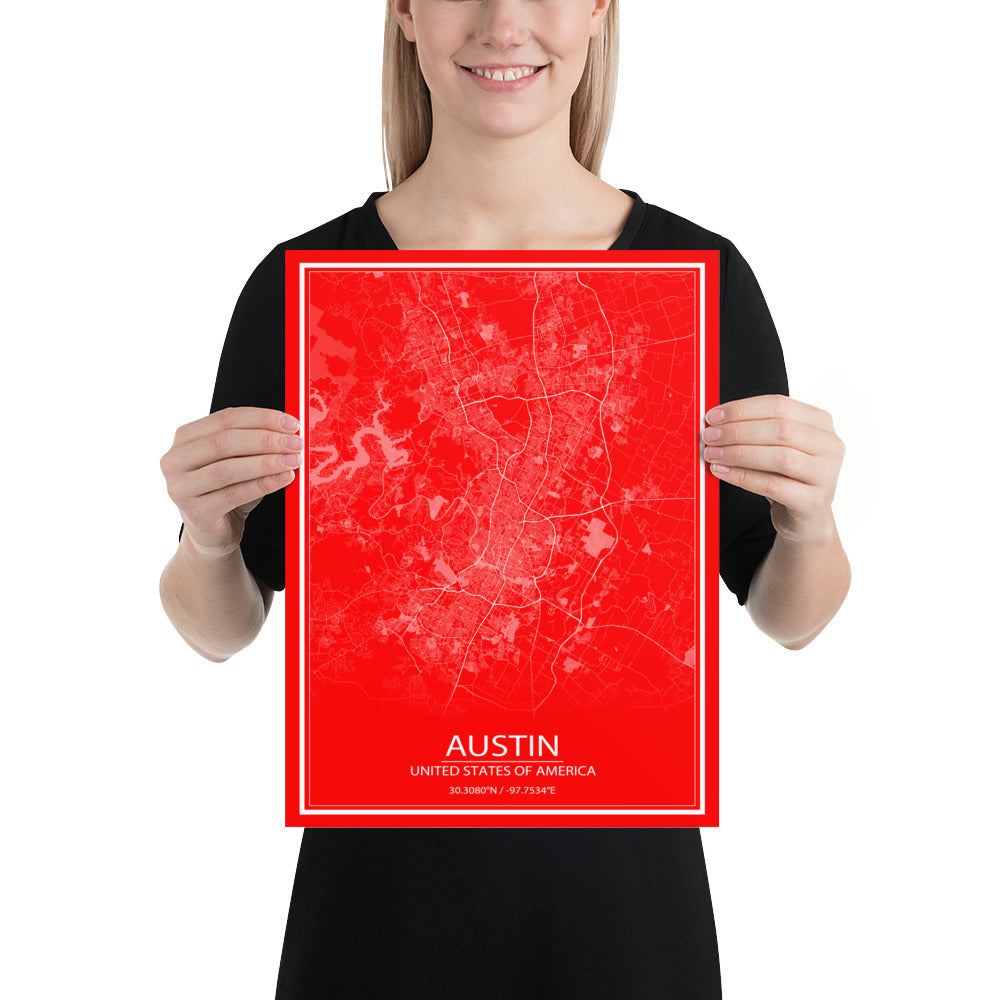 Austin Red and White Paper Map