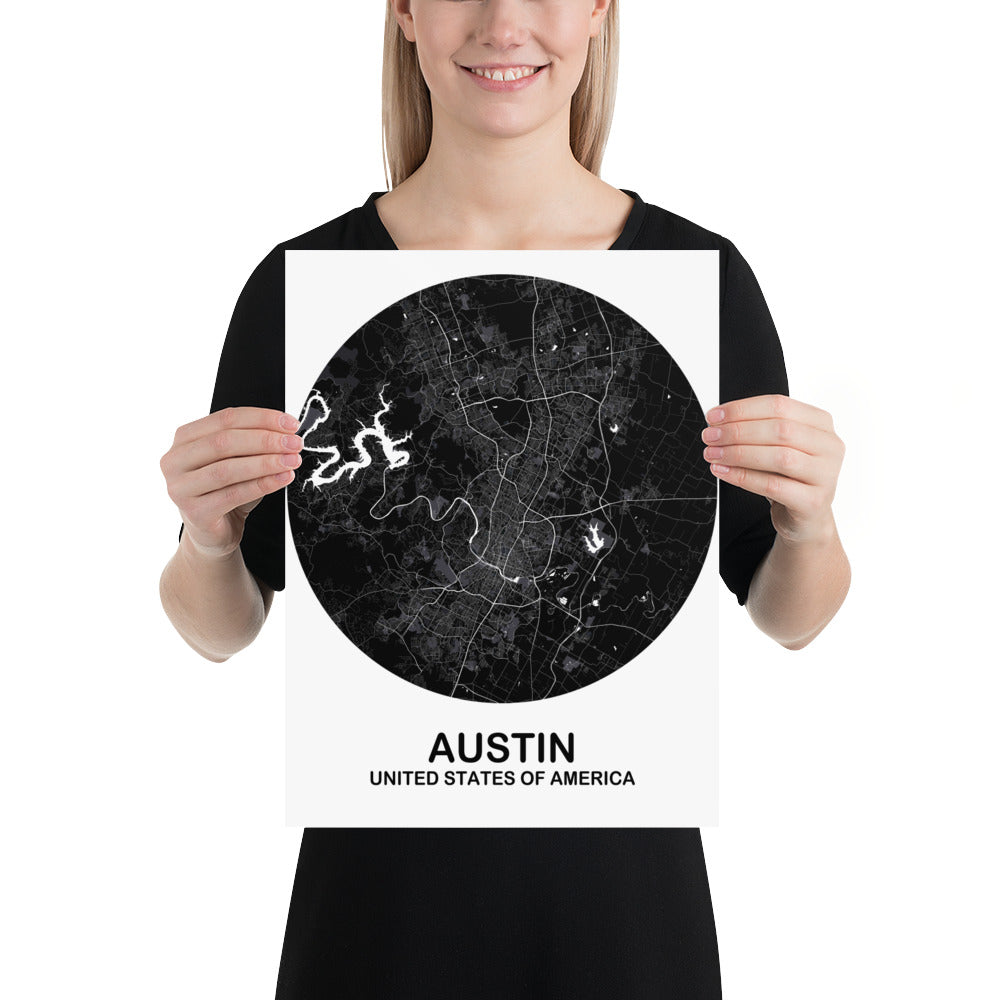 Austin Circular Black Paper Map