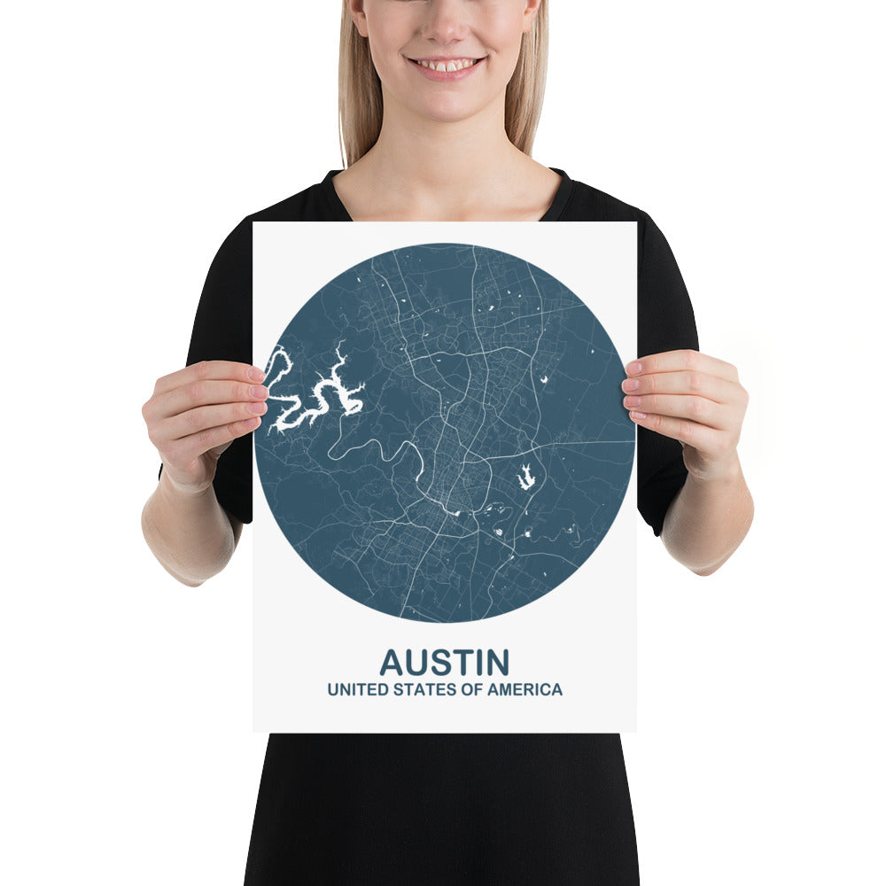 Austin Circular Blue Paper Map