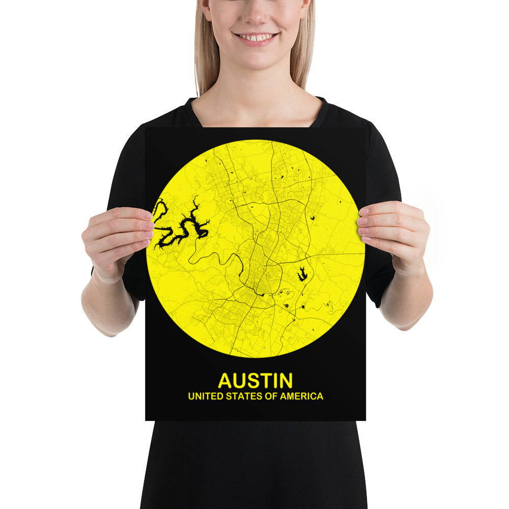 Austin Circular Yellow Paper Map